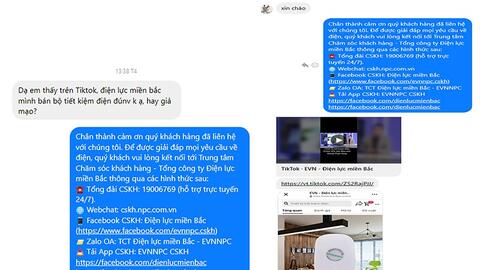 Cảnh báo lừa đảo mạo danh EVNNPC trên nền tảng video và Tiktok