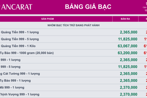 Giá bạc ngày 13/8: Bạc thế giới vượt 65 USD/ounce, bạc trong nước giảm nhẹ