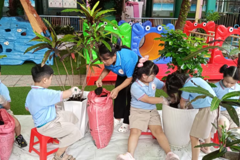 Trẻ mầm non trồng cây mừng sinh nhật Bác Hồ và chuẩn bị hành trang vào lớp Một