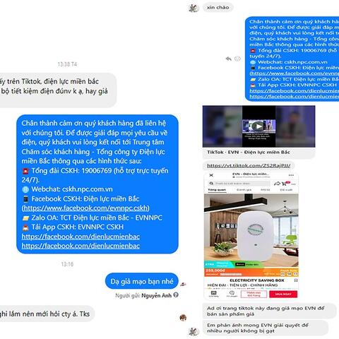 Cảnh báo lừa đảo mạo danh EVNNPC trên nền tảng video và Tiktok