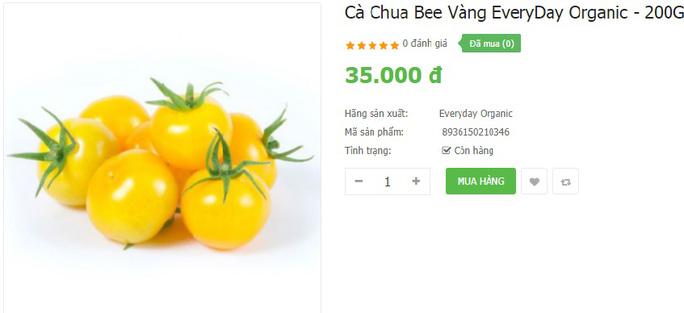Cà chua bee (hay bi) vàng hữu cơ có giá 35.000 hộp 200g tương đương 175.000 đồng/kg