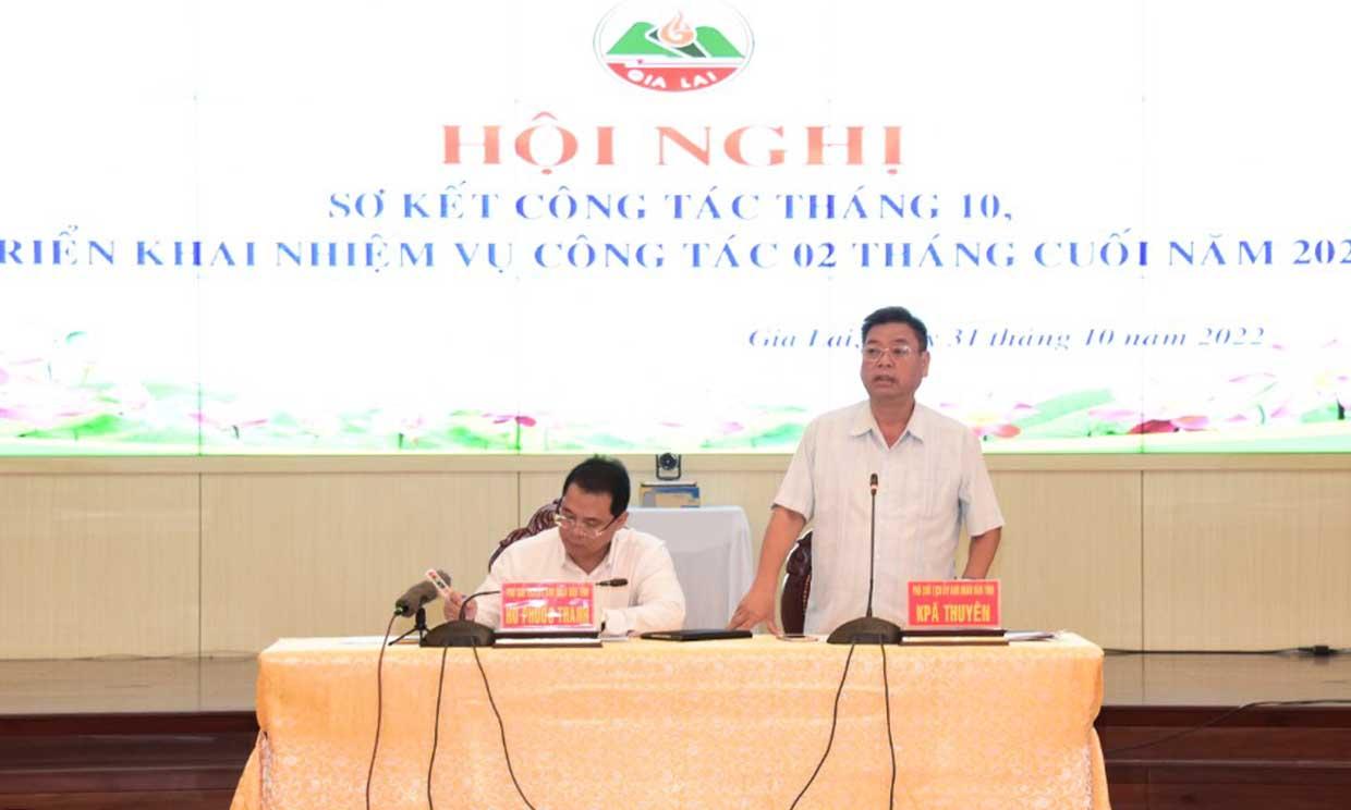 Phó Chủ tịch UBND tỉnh Kpă Thuyên phát biểu chỉ đạo tại hội nghị. Ảnh: Đức Thụy