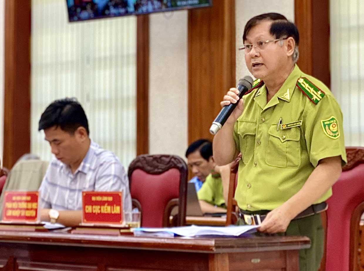 Ông Nguyễn Văn Huân-Chi cục trưởng Chi cục Kiểm lâm tỉnh phát biểu tại Hội nghị. Ảnh: Hà Duy