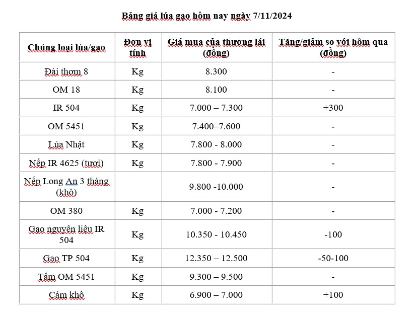 Giá lúa gạo hôm nay 7/11/2024: Giá lúa gạo hôm nay 7/11/2024: