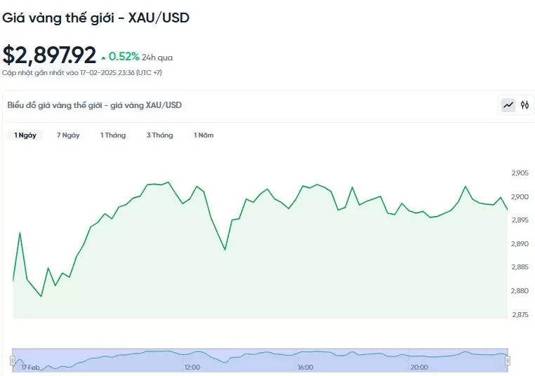 Giá vàng hôm nay 18/02/2025: Tăng trở lại mốc 2.900 USD