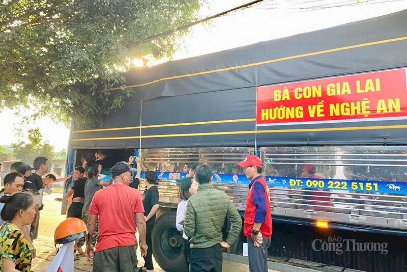 Những chuyến xe nghĩa tình mang tấm lòng của bà con Gia Lai hướng về Nghệ An. Ảnh: Hiền Mai