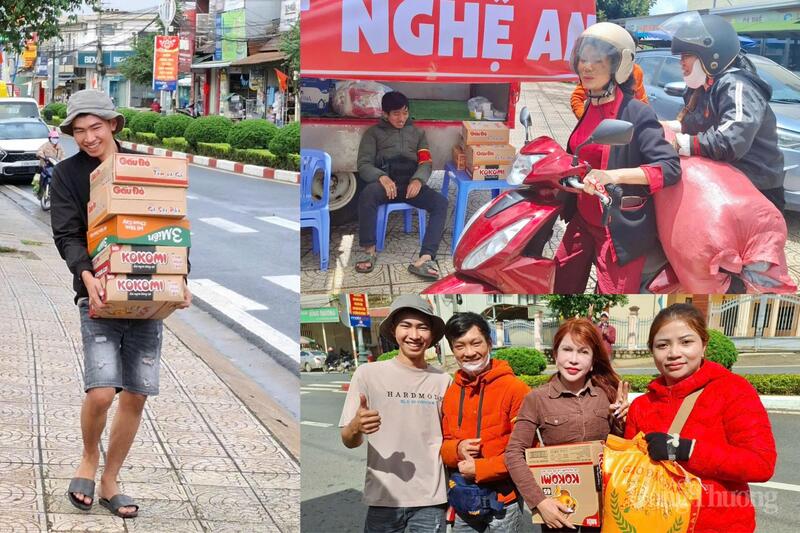 Người dân Lâm Đồng quyên góp nhu yếu phẩm ủng hộ miền Trung. Ảnh: Lê Sơn