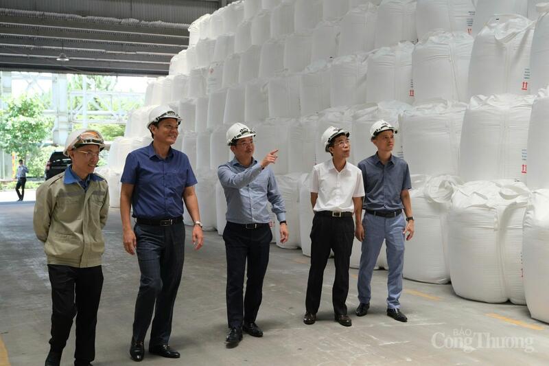 Đoàn công tác kiểm tra thực tế hoạt động sản xuất, vận hành tại Nhà máy Alumin. Ảnh: Lê Sơn