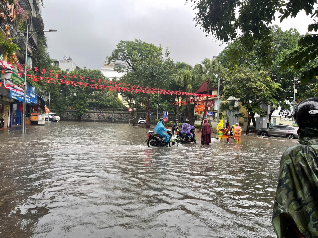 Mưa lớn khiến cây xanh bật gốc đổ đè 2 xe ô tô