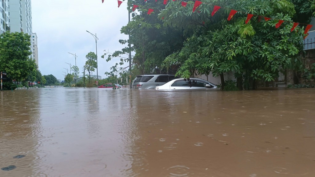 Mưa lớn khiến cây xanh bật gốc đổ đè 2 xe ô tô