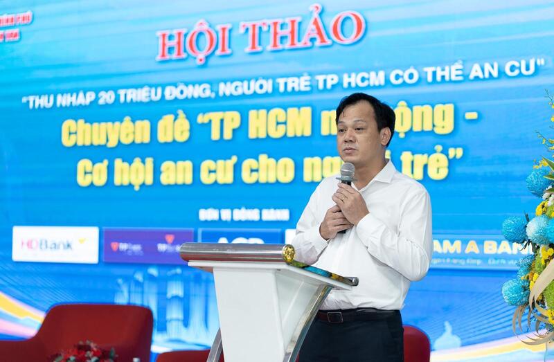 Ông Chử Văn Hải - Trưởng phòng Quản lý, phát triển nhà ở xã hội, Cục Quản lý nhà và thị trường bất động sản (Bộ Xây dựng) chia sẻ tại hội thảo.