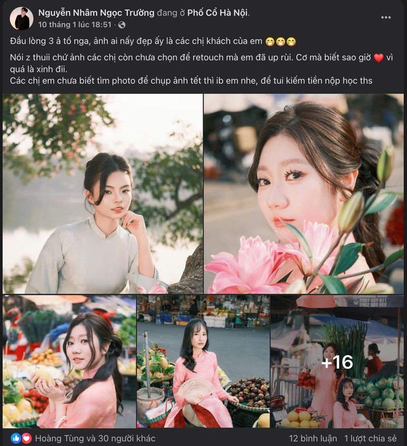 Các nhiếp ảnh gia tư nhân đăng bài quảng cáo dịch vụ chụp ảnh Tết. Ảnh chụp màn hình