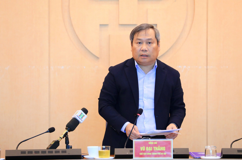 Chủ tịch UBND TP. Hà Nội Vũ Đại Thắng phát biểu chỉ đạo tại cuộc họp. Ảnh: HN